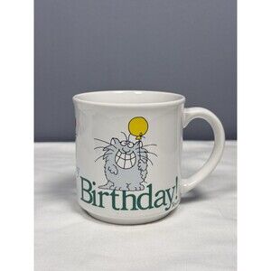 Sandra Boynton Happy Birthday Silly Cat Balloons Mug Ceramic Coffee Cup VTG